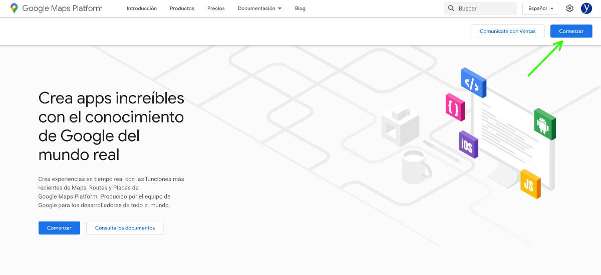 Página de inicio de Google Maps Platform