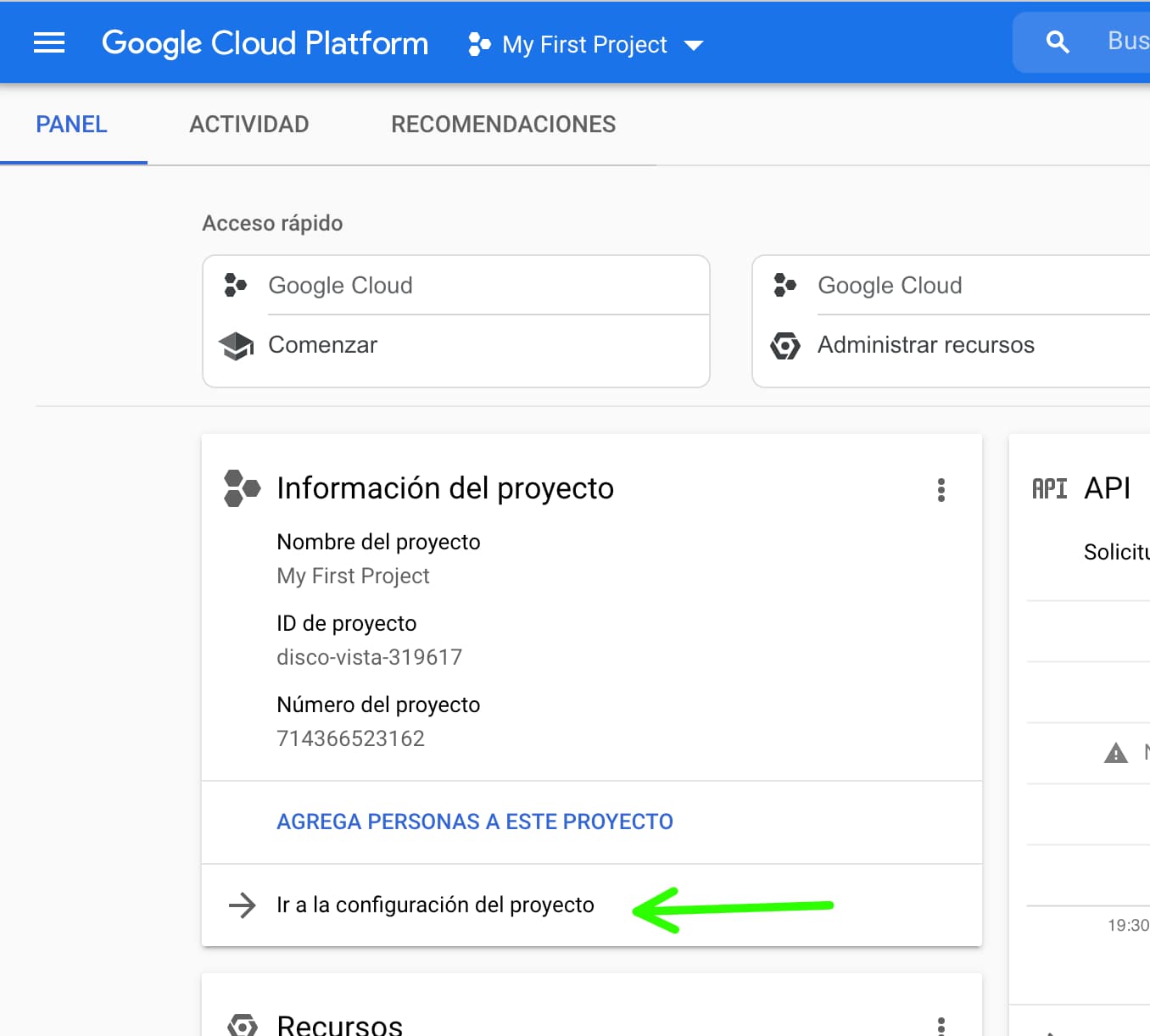 Ir a la configuración del proyecto