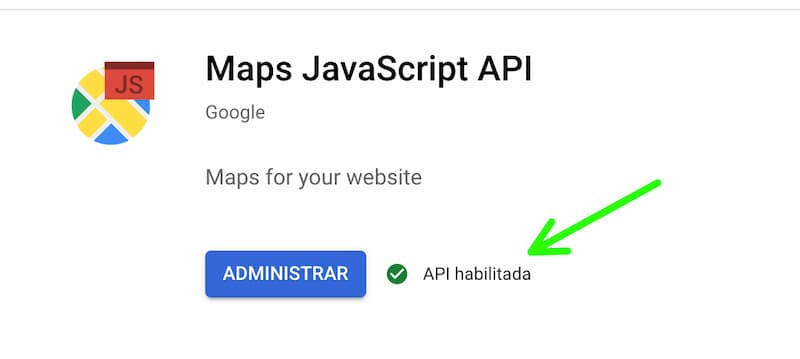 Confirmación de que la API está habilitada