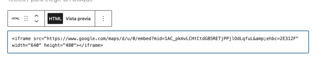 Código generado en Google My Maps insertado en el bloque de HTML